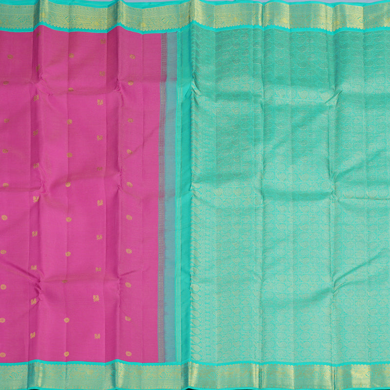 Hayagrivas Handloom Magenta Pink Kanjivaram Silk Saree with Bright Teal Border KBE2493C9-1