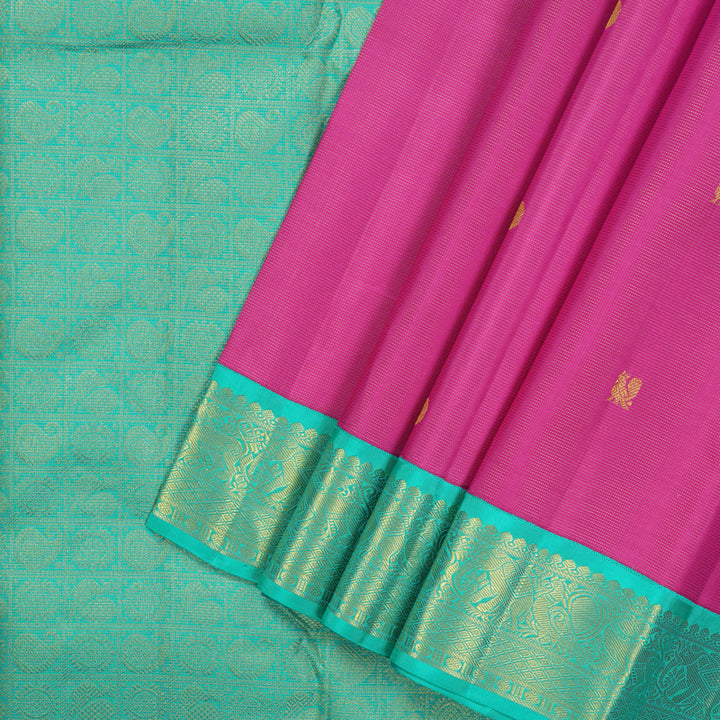Hayagrivas Handloom Magenta Pink Kanjivaram Silk Saree with Bright Teal Border KBE2493C9-1
