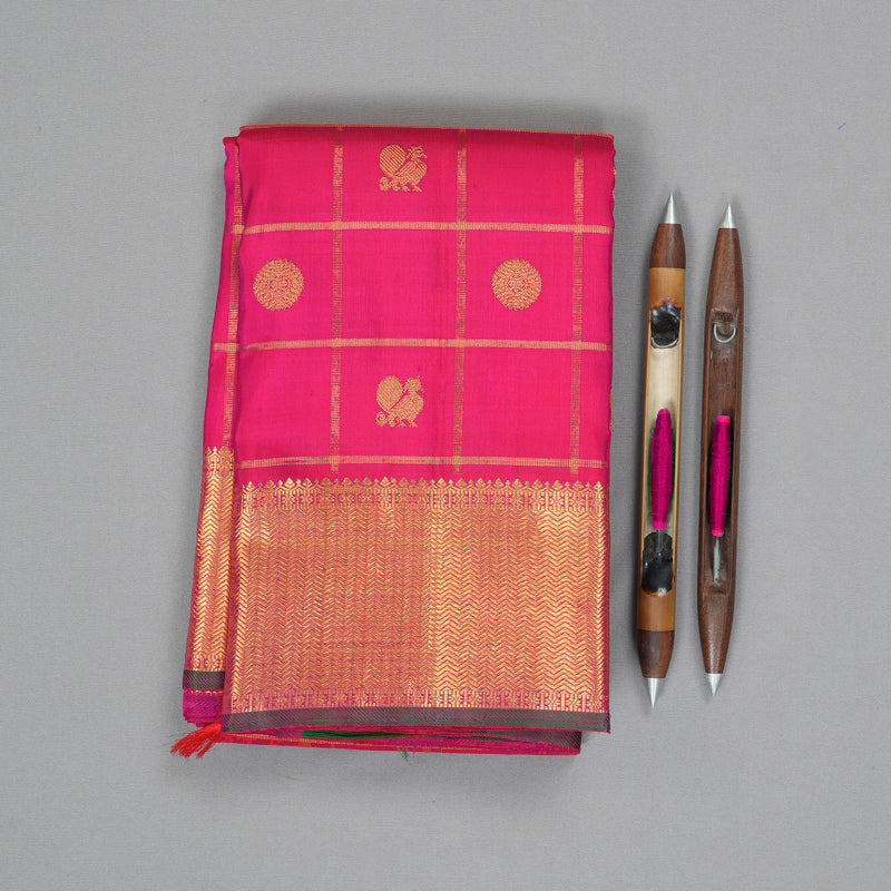 Hayagrivas Handloom Rani Pink Kanjivaram Silk Saree KBE2495C2-1