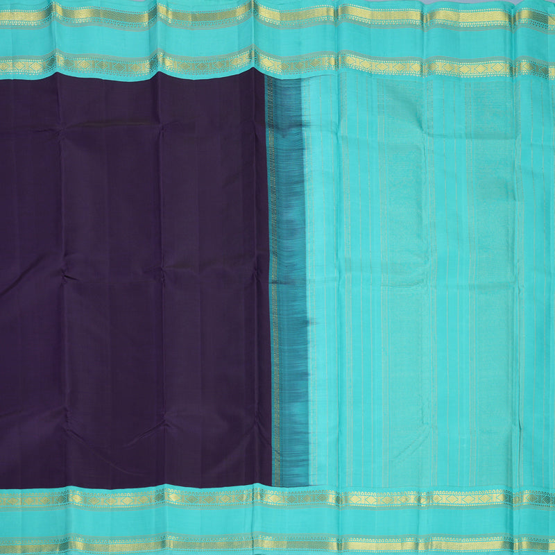 Hayagrivas Handloom Dark Purple Kanjivaram Silk Saree with Bright Teal Border KBE2497C1-3