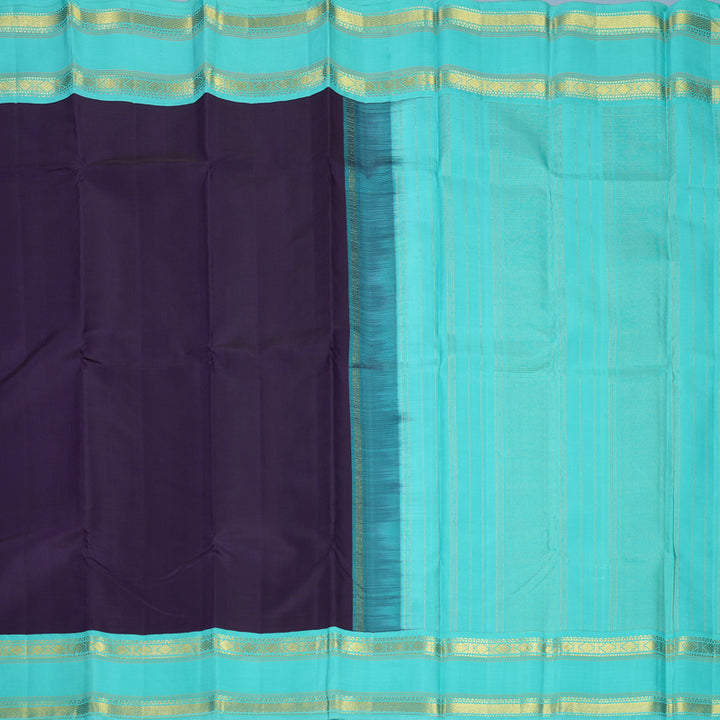 Hayagrivas Handloom Dark Purple Kanjivaram Silk Saree with Bright Teal Border KBE2497C1-3