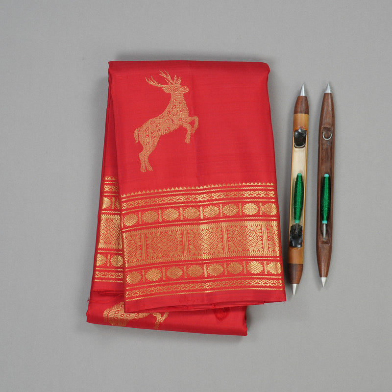 Hayagrivas Red Handloom Kanjivaram Silk Saree KBE24D2-1
