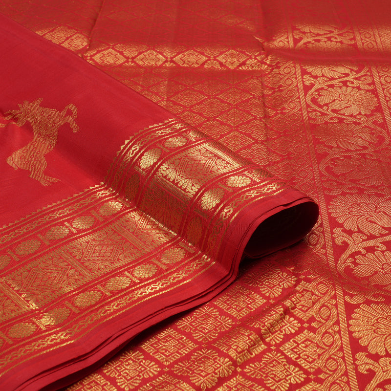 Hayagrivas Red Handloom Kanjivaram Silk Saree KBE24D2-1
