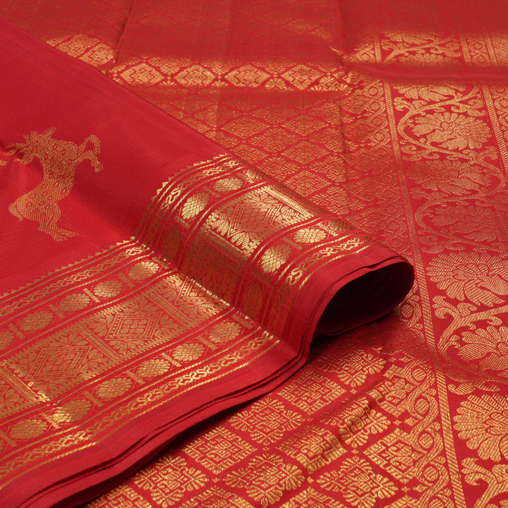 Hayagrivas Red Handloom Kanjivaram Silk Saree KBE24D2-1