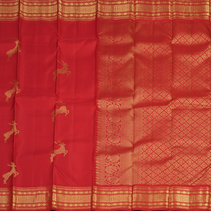 Hayagrivas Red Handloom Kanjivaram Silk Saree KBE24D2-1