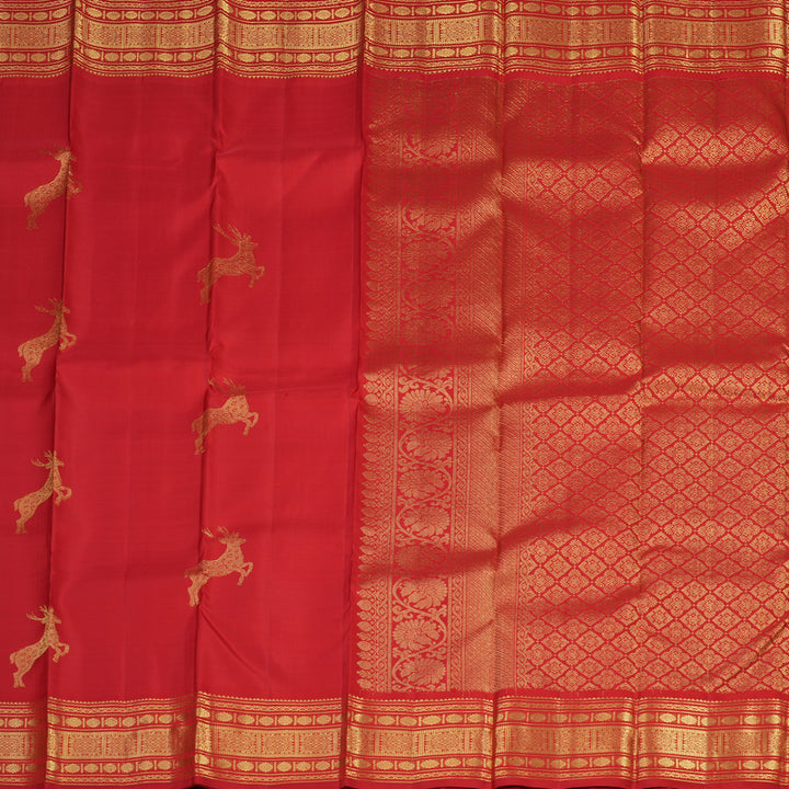 Hayagrivas Red Handloom Kanjivaram Silk Saree KBE24D2-1