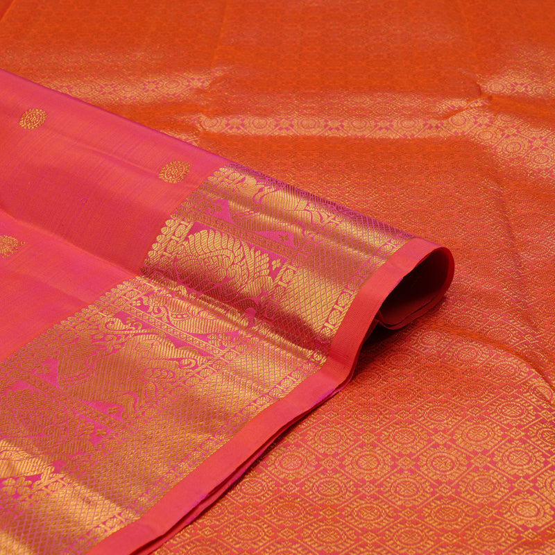 Hayagrivas Orangish Pink Handloom Kanjivaram Silk Saree KBE24D4-1