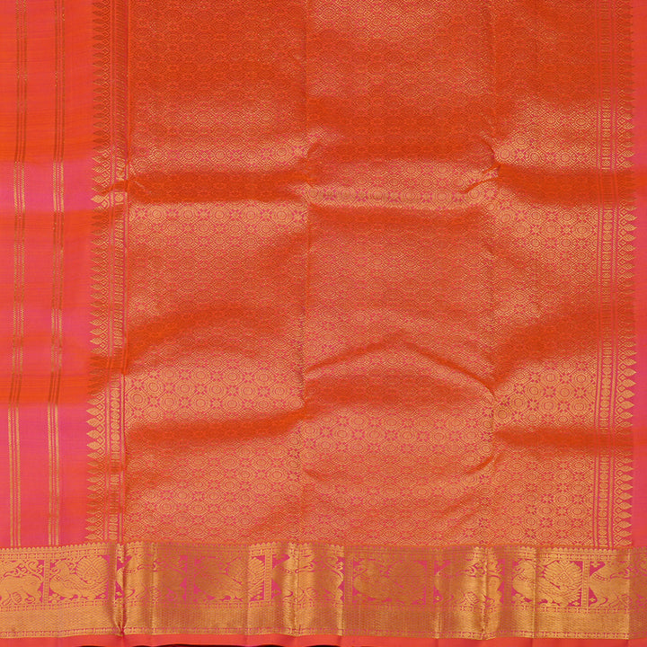 Hayagrivas Orangish Pink Handloom Kanjivaram Silk Saree KBE24D4-1