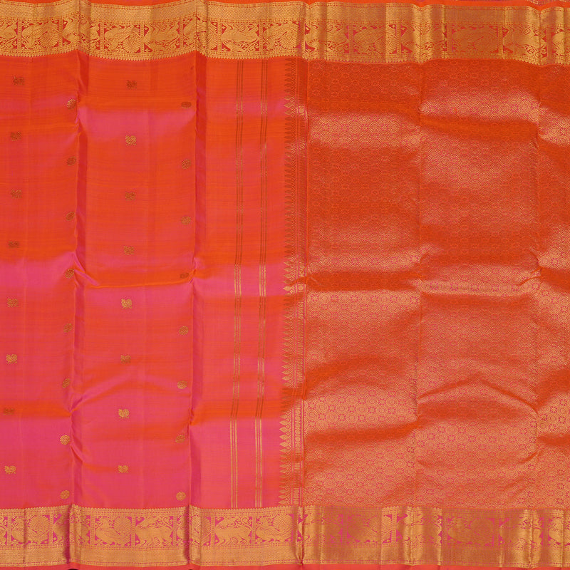 Hayagrivas Orangish Pink Handloom Kanjivaram Silk Saree KBE24D4-1