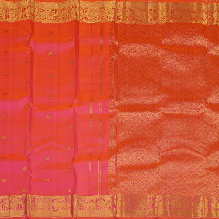 Hayagrivas Orangish Pink Handloom Kanjivaram Silk Saree KBE24D4-1