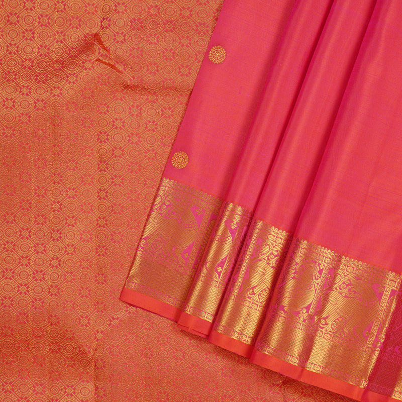 Hayagrivas Orangish Pink Handloom Kanjivaram Silk Saree KBE24D4-1