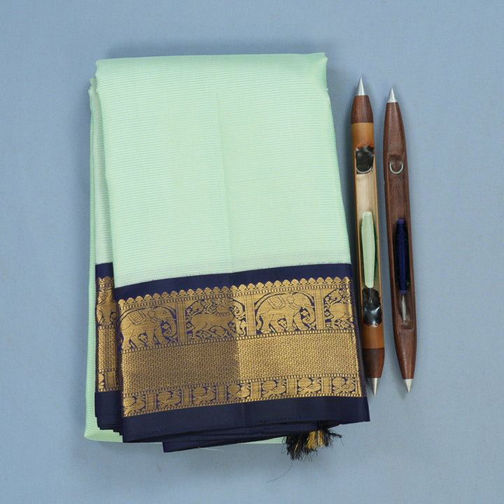 Hayagrivas Handloom Pastel Green Kanjivaram Silk Saree with Midnight Blue Border KBE2500C4-2