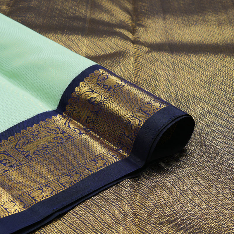 Hayagrivas Handloom Pastel Green Kanjivaram Silk Saree with Midnight Blue Border KBE2500C4-2
