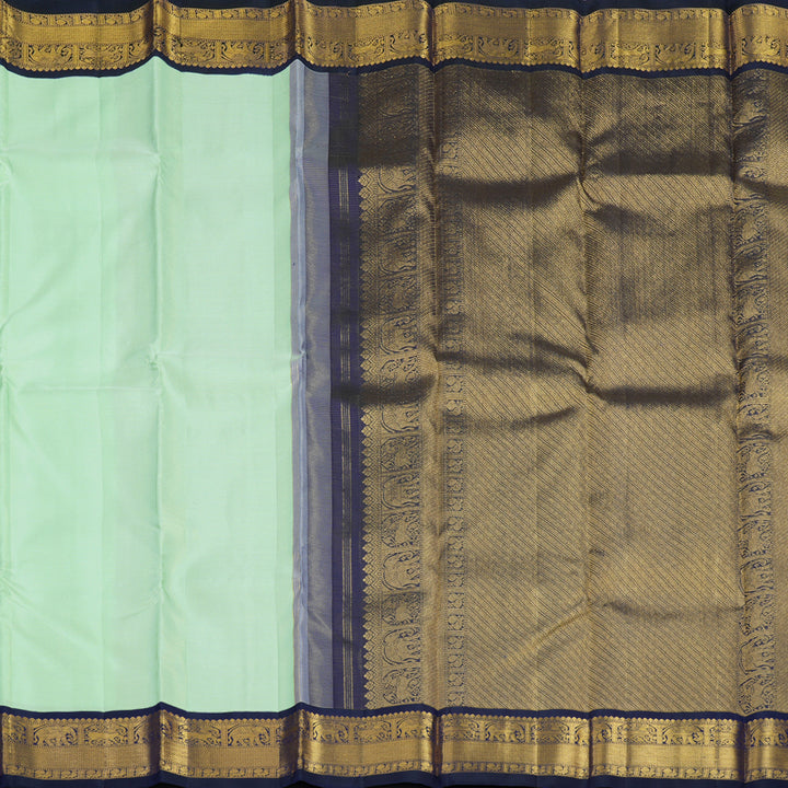 Hayagrivas Handloom Pastel Green Kanjivaram Silk Saree with Midnight Blue Border KBE2500C4-2
