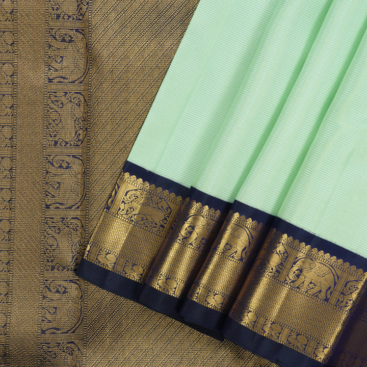 Hayagrivas Handloom Pastel Green Kanjivaram Silk Saree with Midnight Blue Border KBE2500C4-2