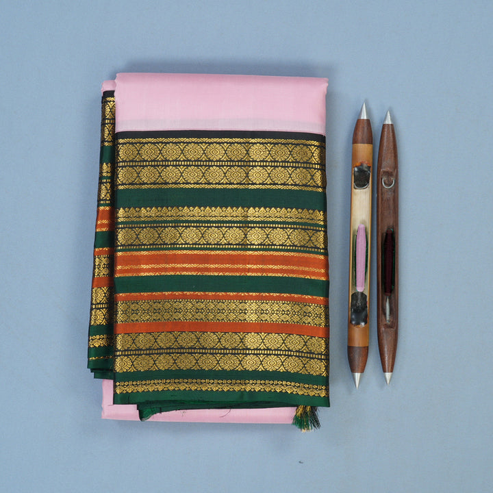 Hayagrivas Handloom Baby Pink Kanjivaram Silk Saree with Black Border KBE2500C5-2