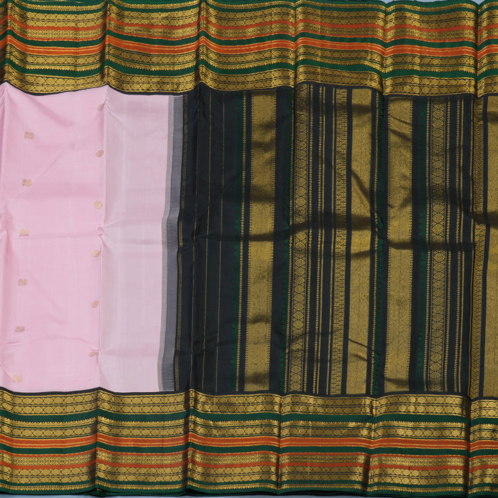 Hayagrivas Handloom Baby Pink Kanjivaram Silk Saree with Black Border KBE2500C5-2