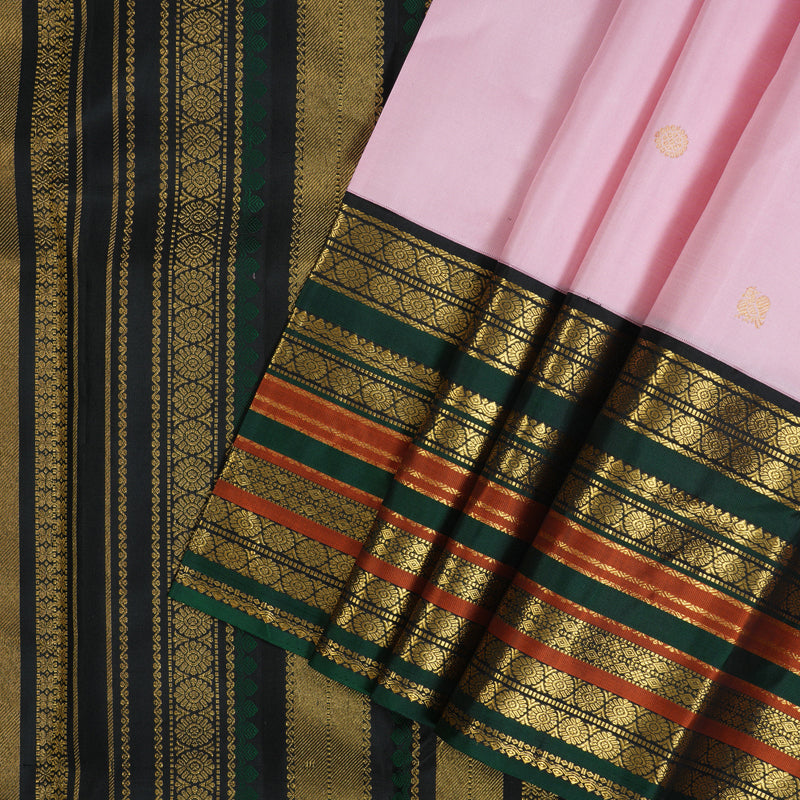 Hayagrivas Handloom Baby Pink Kanjivaram Silk Saree with Black Border KBE2500C5-2