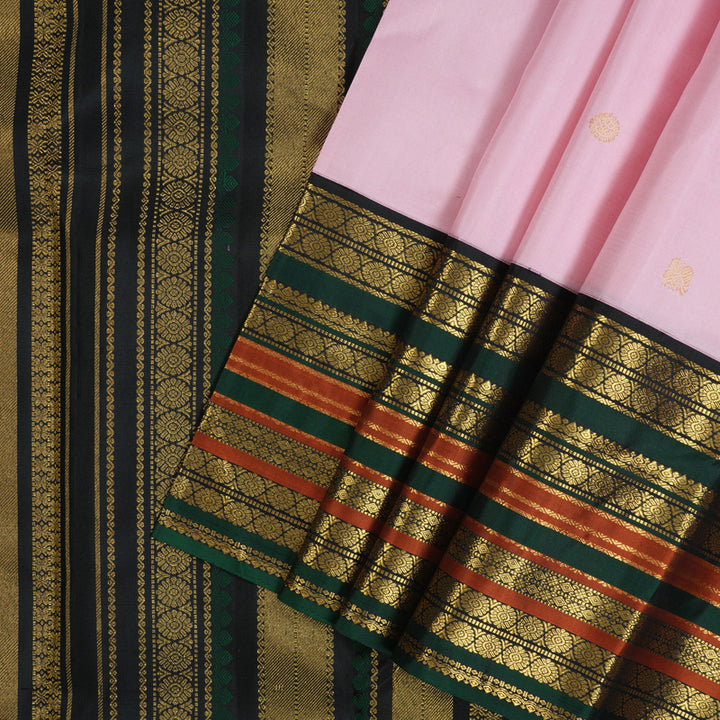 Hayagrivas Handloom Baby Pink Kanjivaram Silk Saree with Black Border KBE2500C5-2