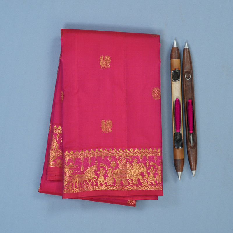 Hayagrivas Handloom Rani Pink Kanjivaram Silk Saree KBE2505C2-1