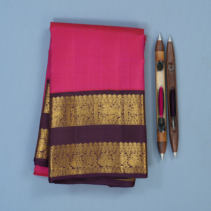 Hayagrivas Handloom Dark Pink Kanjivaram Silk Saree with Dark Purple Border KBE2507C2-3