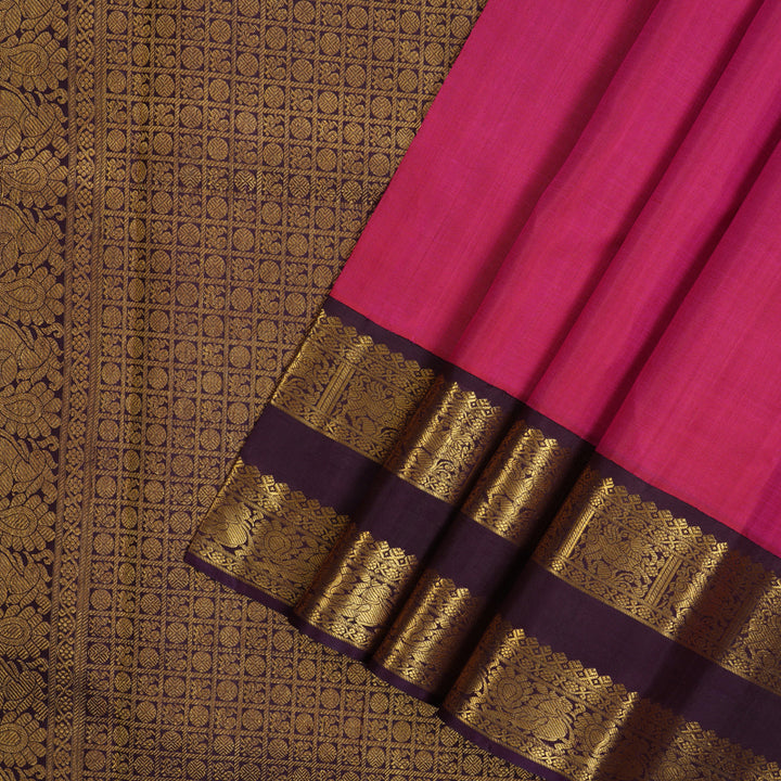 Hayagrivas Handloom Dark Pink Kanjivaram Silk Saree with Dark Purple Border KBE2507C2-3