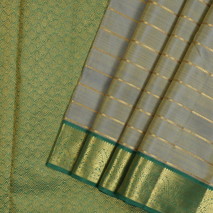 Hayagrivas Handloom Dual Toned Blue & Yellow Ten Yards Silk Saree KBE2509C1-1