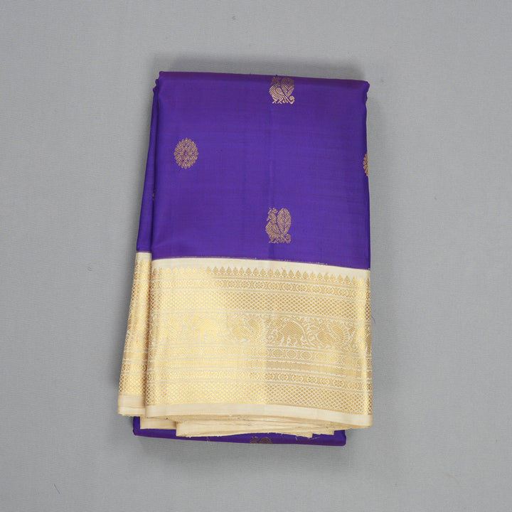 Hayagrivas Handloom Purple Kanjivaram Silk Saree with Beige Border KBE2510C3-1