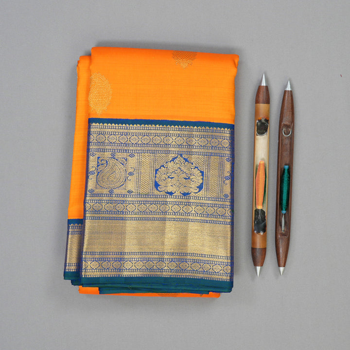 Hayagrivas Handloom Mambazham Orange Kanjivaram Silk Saree with Mayilkazhuthu Border KBE2510C3-2