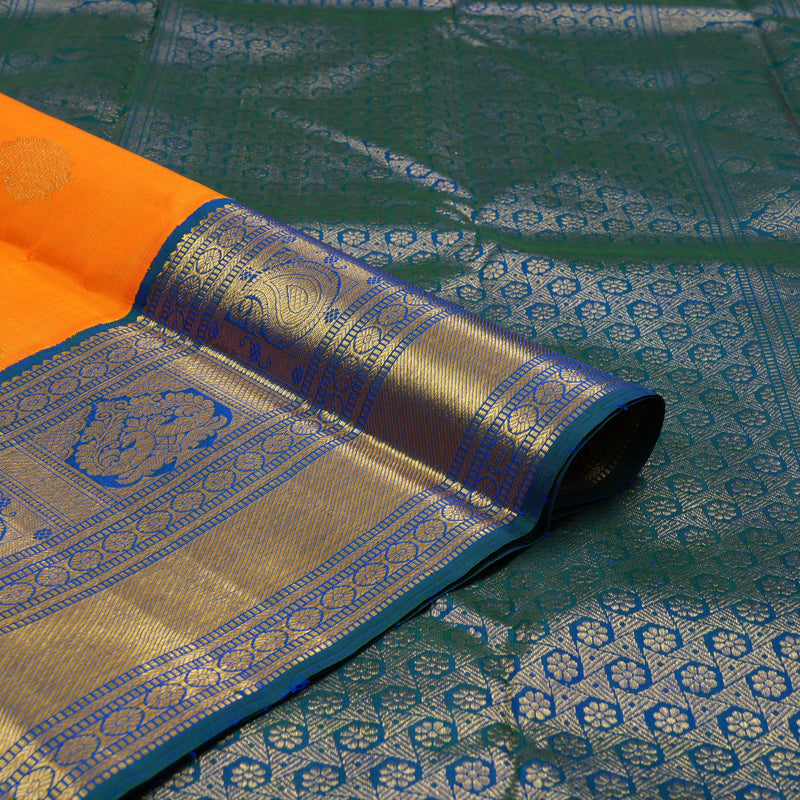 Hayagrivas Handloom Mambazham Orange Kanjivaram Silk Saree with Mayilkazhuthu Border KBE2510C3-2