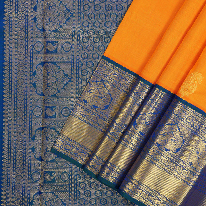 Hayagrivas Handloom Mambazham Orange Kanjivaram Silk Saree with Mayilkazhuthu Border KBE2510C3-2