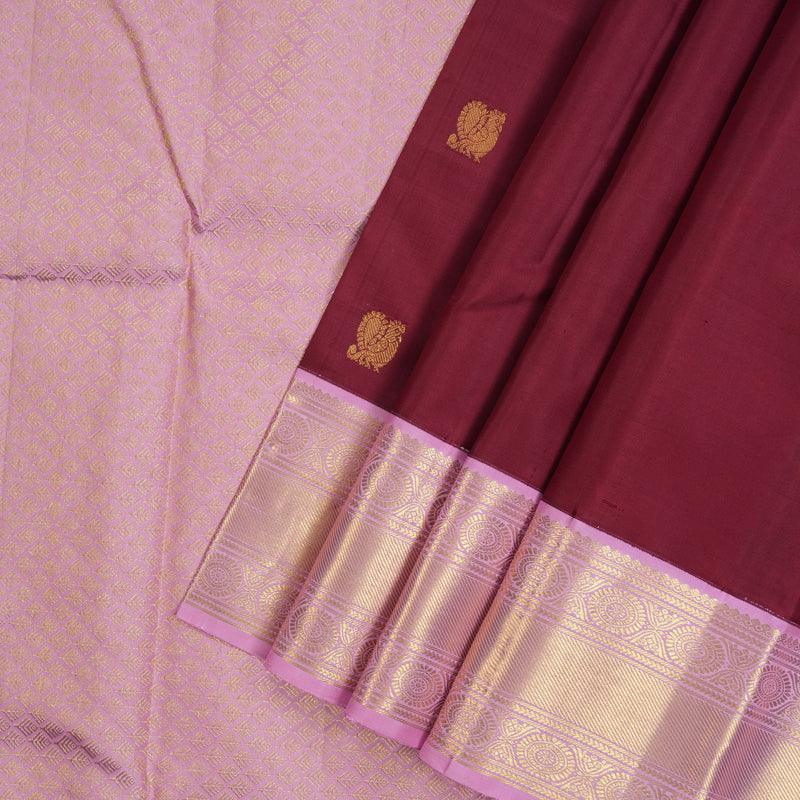 Hayagrivas Handloom Cherry Red Kanjivaram Silk Saree with Rose Pink Border KBE2510C3-3
