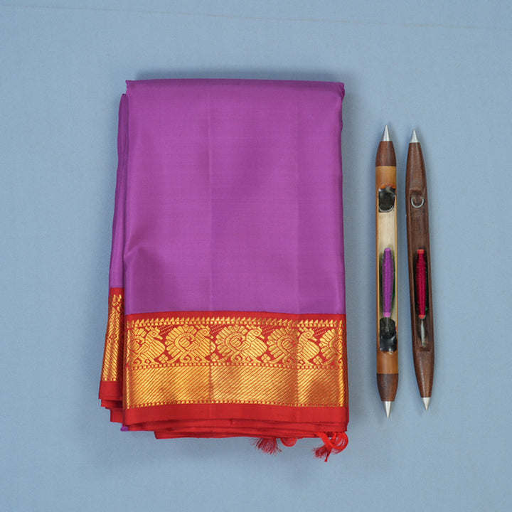 Hayagrivas Handloom Purple Kanjivaram Silk Saree with Red Border KBE2512C3-1