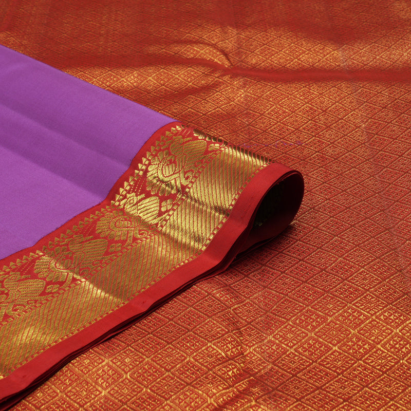 Hayagrivas Handloom Purple Kanjivaram Silk Saree with Red Border KBE2512C3-1