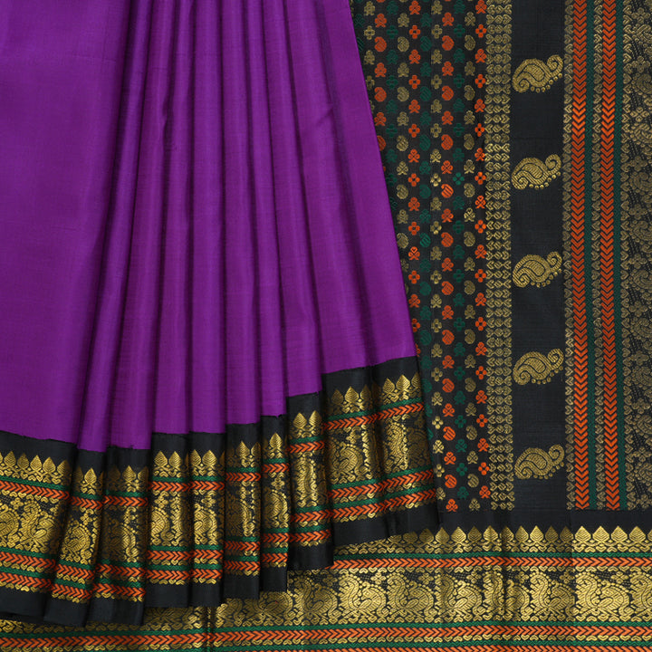 Hayagrivas Handloom Purple Kanjivaram Silk Saree with Black Border KBF2512C4-1