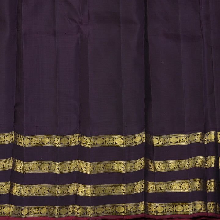 Hayagrivas Handloom Orange Kanjivaram Silk Saree with Deep Jamun Border KBE2514C20-1