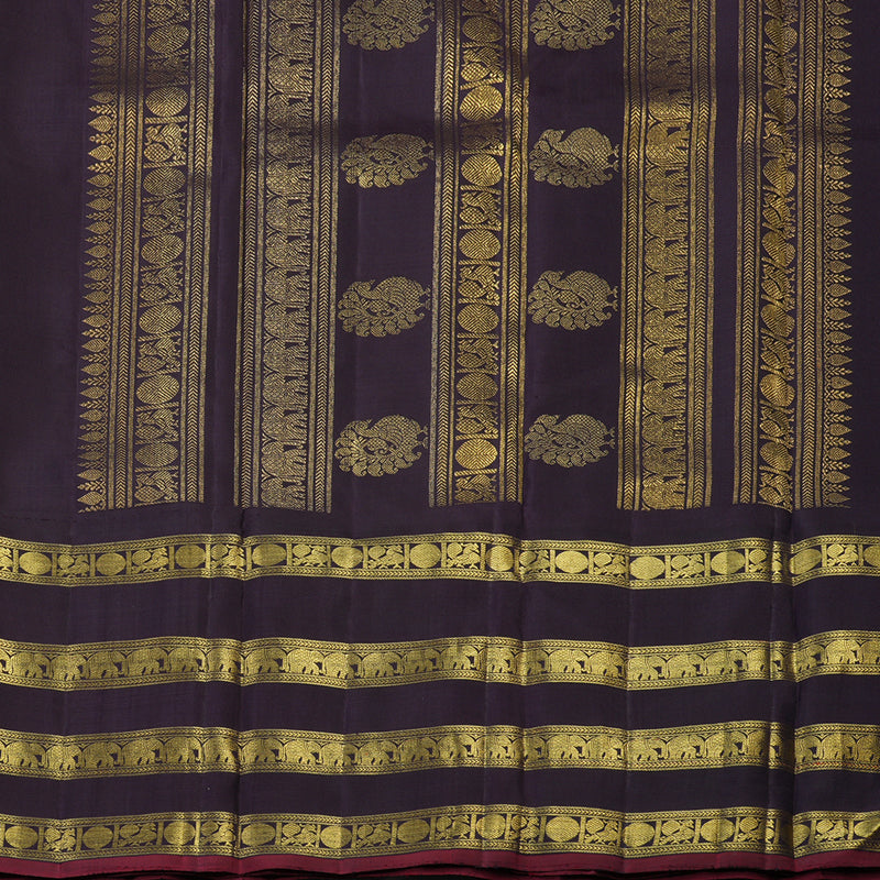 Hayagrivas Handloom Orange Kanjivaram Silk Saree with Deep Jamun Border KBE2514C20-1