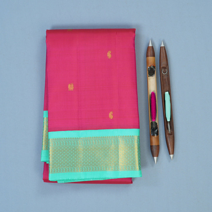 Hayagrivas Handloom Pink Kanjivaram Silk Saree with Sea Green Border KBE2515C3-2