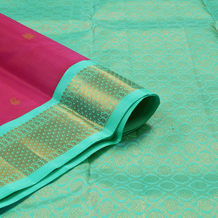Hayagrivas Handloom Pink Kanjivaram Silk Saree with Sea Green Border KBE2515C3-2
