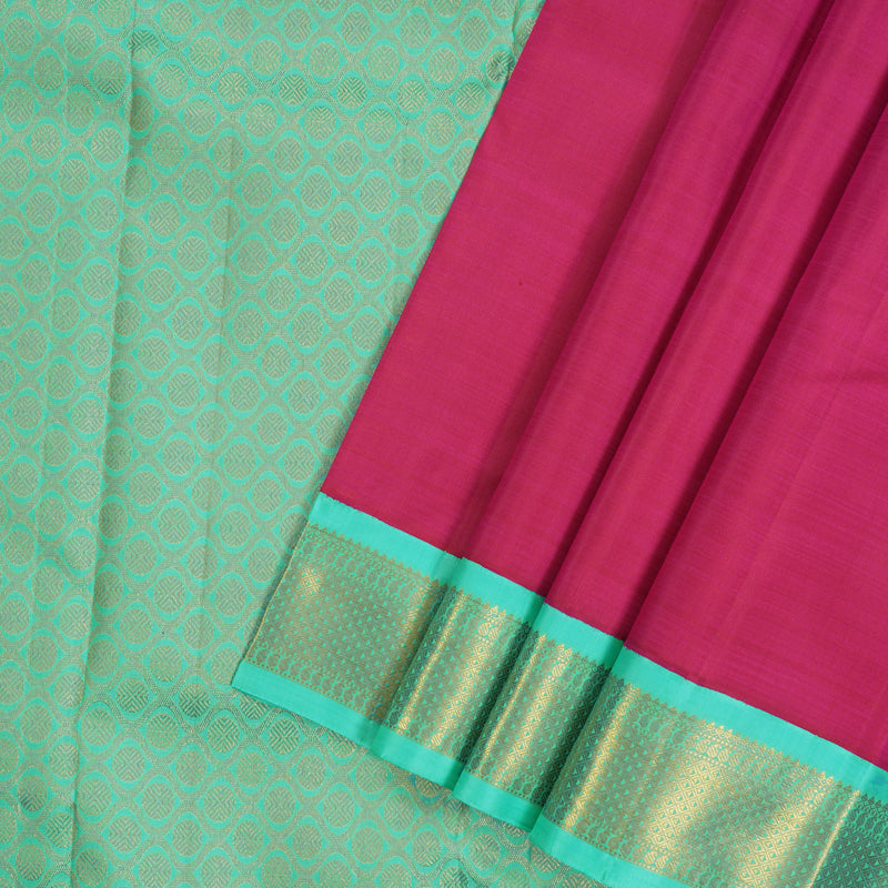 Hayagrivas Handloom Pink Kanjivaram Silk Saree with Sea Green Border KBE2515C3-2