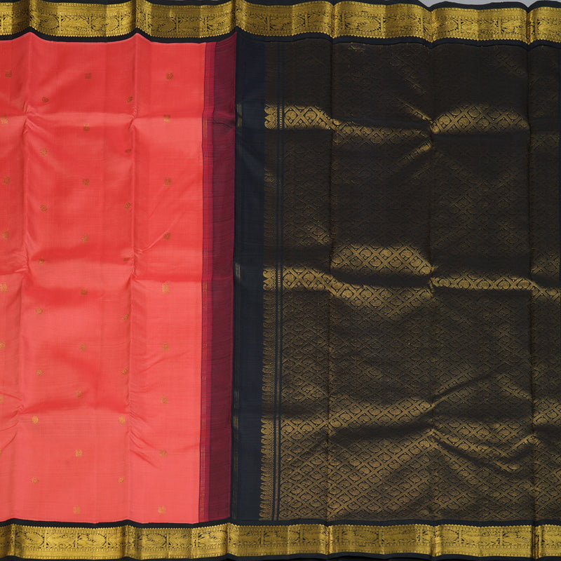 Hayagrivas Handloom Peach Pink Kanjivaram Silk Saree with Black Border KBE2515C4-2