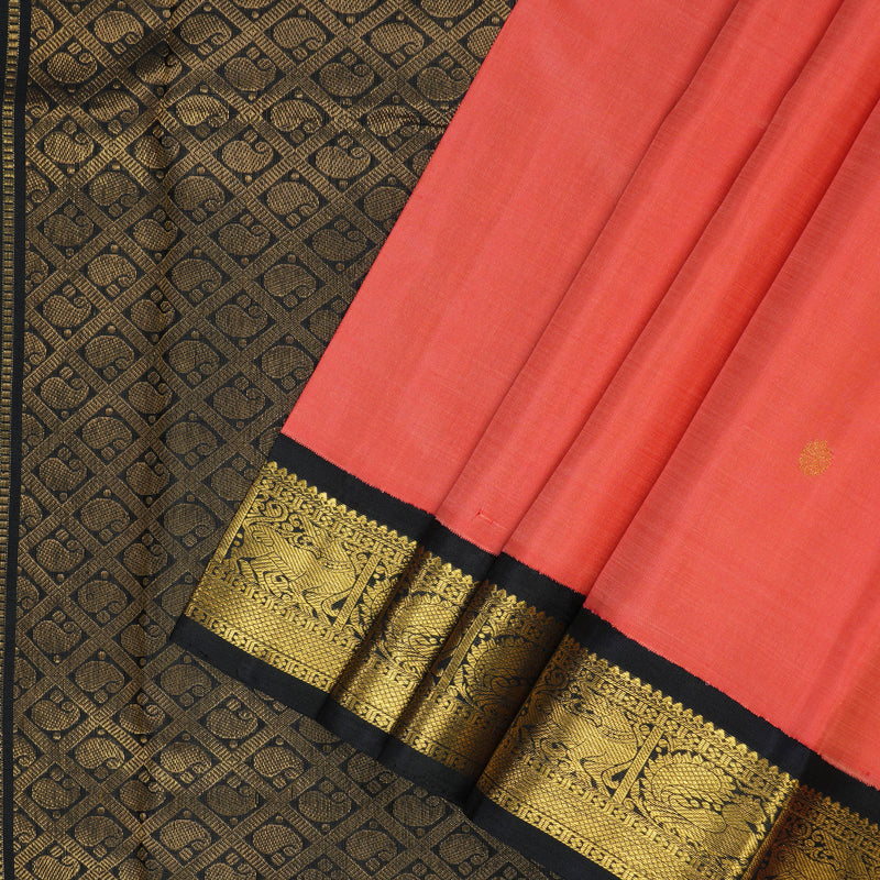 Hayagrivas Handloom Peach Pink Kanjivaram Silk Saree with Black Border KBE2515C4-2