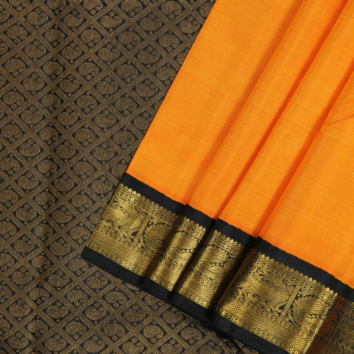 Hayagrivas Handloom Mambazham Orange Kanjivaram Silk Saree with Deep Nagapazham Border KBE2515C5-3