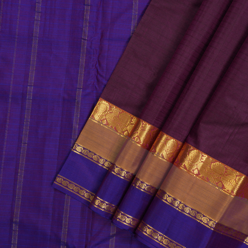 Hayagrivas Handloom Wine Purple Kanjivaram Silk Saree with Purple & Gold Border KBE2516C1-28
