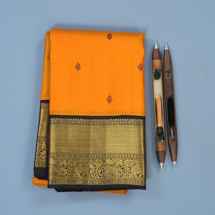Hayagrivas Handloom Orange Kanjivaram Silk Saree with Kanchana Brown Border KBE2518C1-2