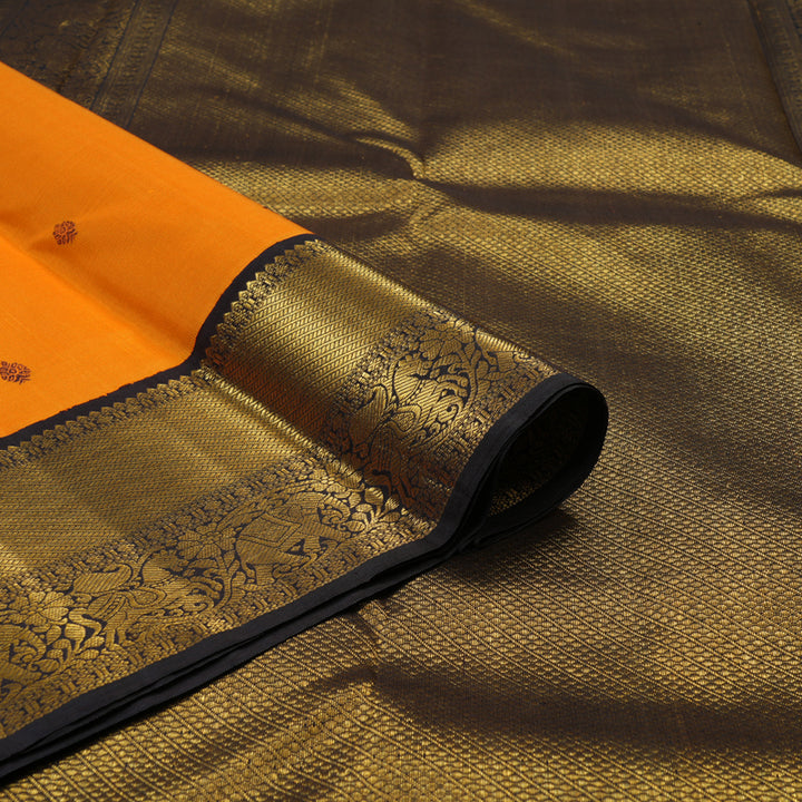 Hayagrivas Handloom Orange Kanjivaram Silk Saree with Kanchana Brown Border KBE2518C1-2