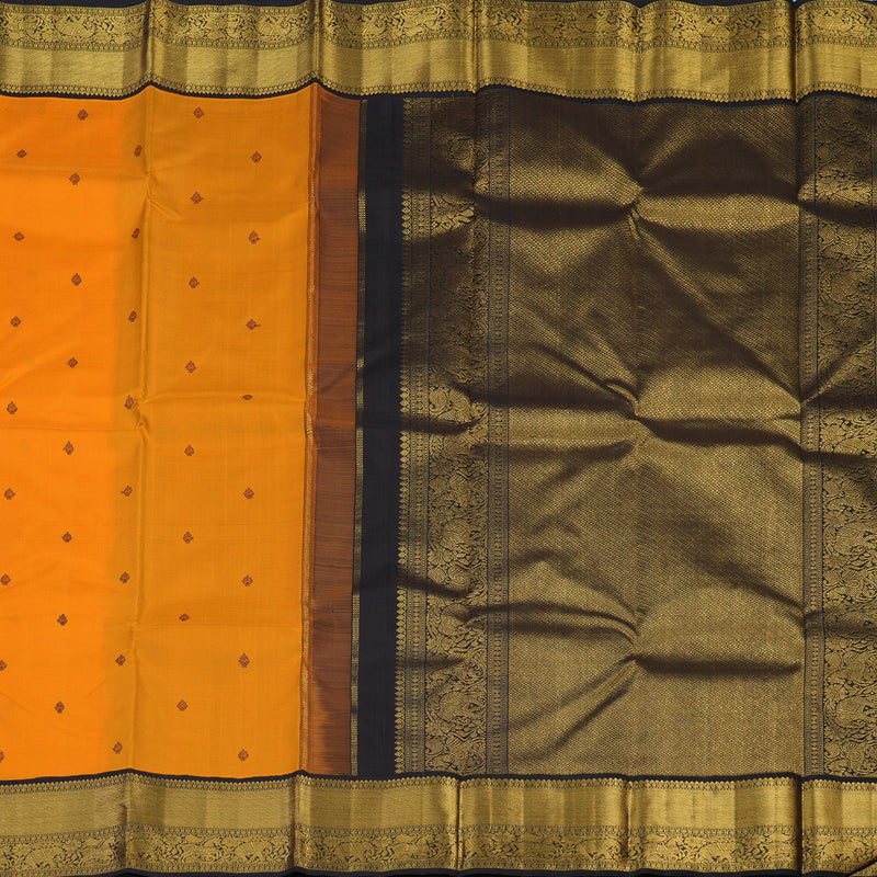 Hayagrivas Handloom Orange Kanjivaram Silk Saree with Kanchana Brown Border KBE2518C1-2