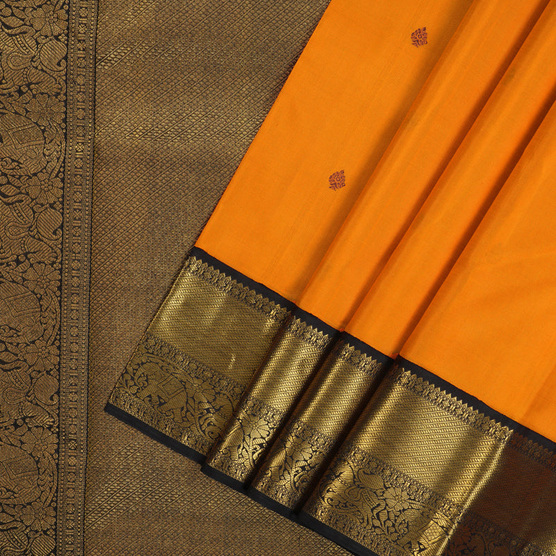 Hayagrivas Handloom Orange Kanjivaram Silk Saree with Kanchana Brown Border KBE2518C1-2