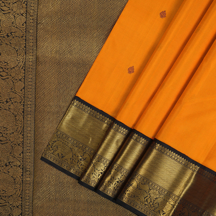 Hayagrivas Handloom Orange Kanjivaram Silk Saree with Kanchana Brown Border KBE2518C1-2
