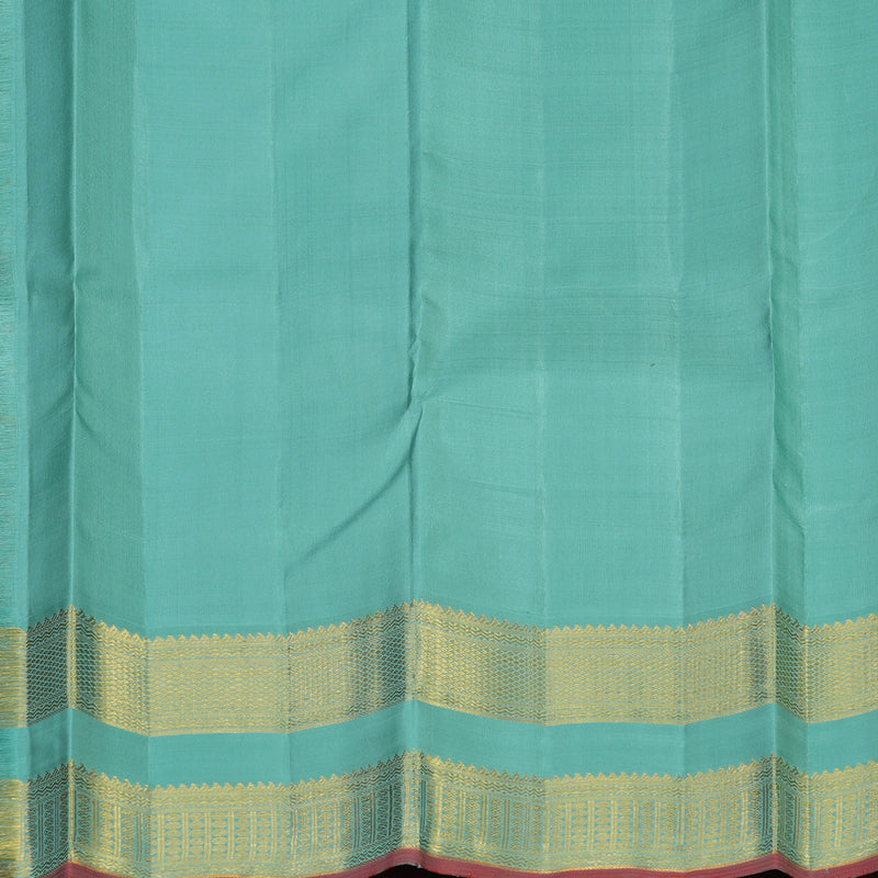 Hayagrivas Handloom Peach Orange Kanjivaram Silk Saree with Sea Blue Border KBE2518C2-1